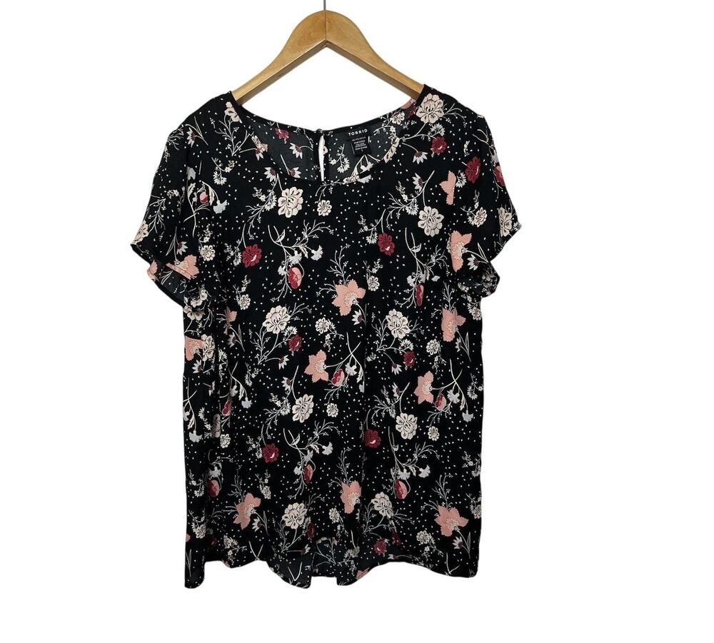 Torrid Floral Print Georgette Top Black Size 1 (14-16, 1X) Feminine Romantic